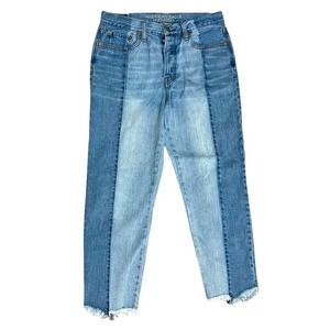 American Eagle Vintage Hi-Rise Jeans Two Tone 8 Raw Hem Button Fly Skinny High